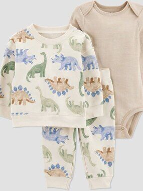 NWT Carter’s 18M Baby Boy 3-Piece Outfit Dinosaur Set Sweatshirt Pants Onesie